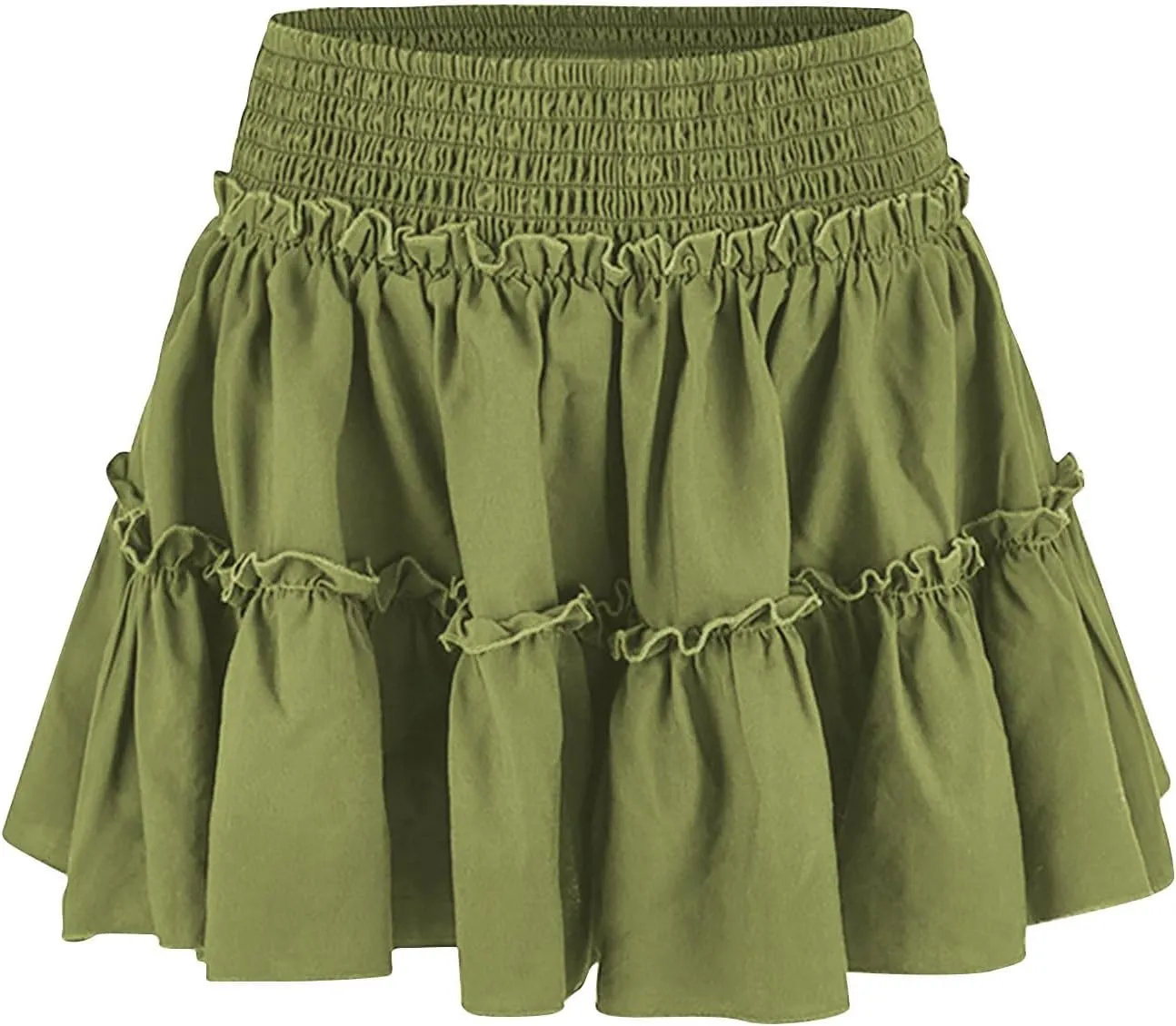 Women's Pleated Skater Skirt High Waisted Layered Ruffles Flared Mini Short Skirts Summer Beach Vacation Skirts