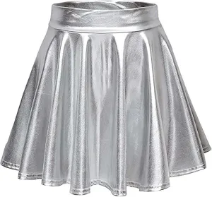 Women's Sexy Faux Leather Pleated Mini Skirt, High Waisted Stage Performance Party Skirt, Outdoor Skate Skirts