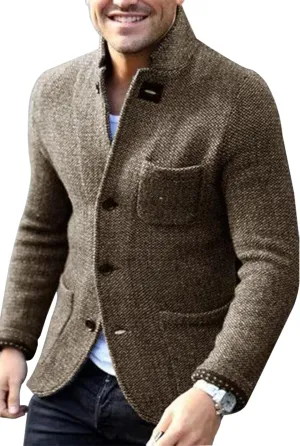 yoeasy Men's Blazer Collar Long Sleeve Button Knit Cardigan Casual Open Front Sweater with Pockets